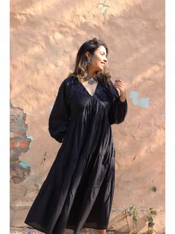 Babhru - Noir Black Detailed Maxi Dress