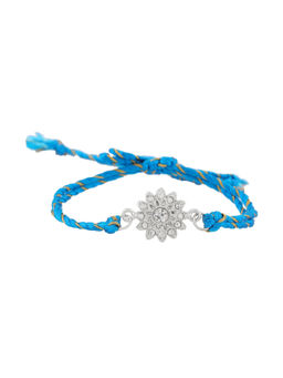 Estele - Rhodium Plated Sublime Floral Rakhi with Austrian Crystals & Fancy Silk Thread