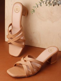 Twenty Dresses by Nykaa Fashion - Women Embellished Cross Straps Block Heel Sandals - Beige