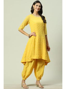 Biba - Yellow Printed Kurta (Set of 2)