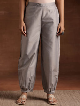 Libas - Grey Solid Tapered Pockets Salwar