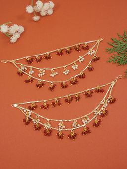 I Jewels - Maroon Gold Plated Pearl Ear Chain (Set of 2)