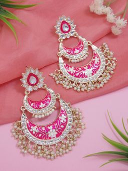 I Jewels - Pink Gold Plated Kundan Chandbali Earrings (Set of 2)
