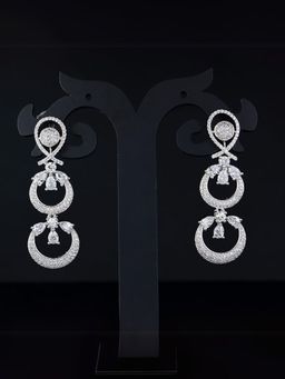 I Jewels - White Silver Plated Stones Earrings (Set of 2)