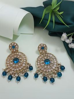I Jewels - Green Gold Plated Kundan Earrings (Set of 2)