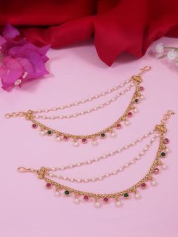 I Jewels - Multi-Color Gold Plated Stones Ear Chain (Set of 2)