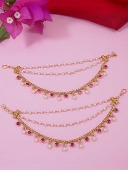 I Jewels - Pink Gold Plated Stones Ear Chain (Set of 2)