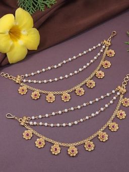 I Jewels - Pink Gold Plated Stones Ear Chain (Set of 2)