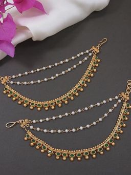 I Jewels - Green Gold Plated Stones Ear Chain (Set of 2)