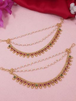 I Jewels - Multi-Color Gold Plated Stones Ear Chain (Set of 2)