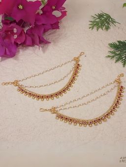 I Jewels - Pink Gold Plated Stones Ear Chain (Set of 2)