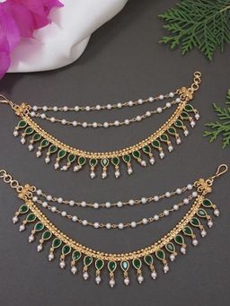 I Jewels - Green Gold Plated Stones Ear Chain (Set of 2)