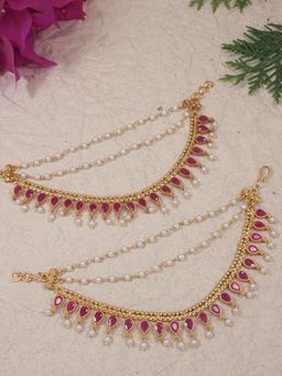 I Jewels - Pink Gold Plated Stones Ear Chain (Set of 2)