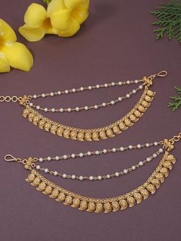 I Jewels - White Gold Plated Pearl Ear Chain (Set of 2)