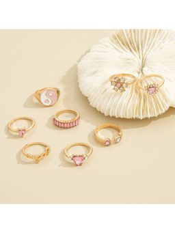 Aatmana - Multi-Color Gold Plated Stones Rings (Set of 8)