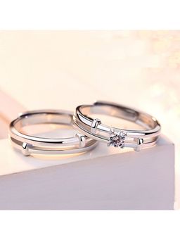 Aatmana - White Silver Plated Stones Rings (Set of 2)