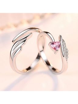 Aatmana - Pink Silver Plated Stones Rings (Set of 2)