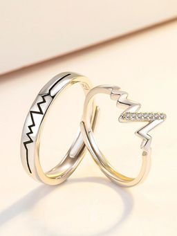 Aatmana - White Silver Plated Stones Rings (Set of 2)