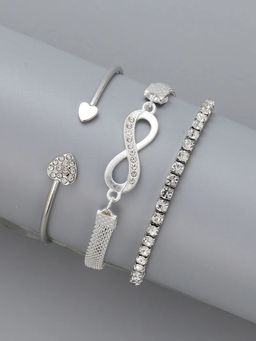 Aatmana - White Silver Plated Stones 3 Bracelets (Pack of 3)