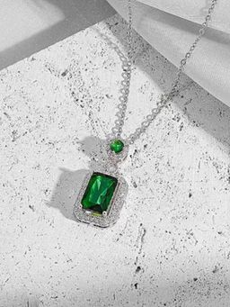 Aatmana - Green Silver Plated Stones Necklace