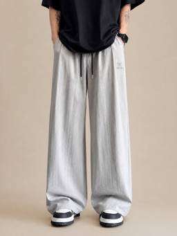 SYKON - Grey Polyester Wide Leg Solid Trackpant