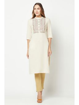 Barara Ethnic - Cream Yoke Embroidered Straight Kurta