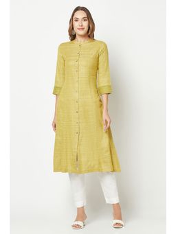Barara Ethnic - Lime Green Khaadi Embroidered Kurta
