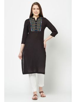Barara Ethnic - Black Embroidered Straight Kurta