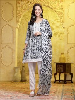 Stylum - Blue Floral Printed Embroidered Short Kurti with Pant & Dupatta (Set of 3)