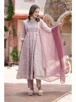 Stylum - Lavender Bandhani Embroidered Anarkali Kurta with Pant & Dupatta (Set of 3)