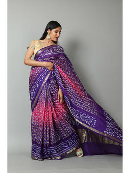 KISHORI - Womens Bandhani and Banarasi Saree and Blouse Fabric-Purple-Pink
