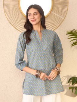 Vaamsi - Grey Cotton Blend Floral Printed Regular Top