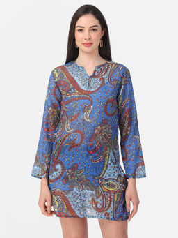 Aditi Wasan - Blue And Multicolor Printed Cotton Tunic