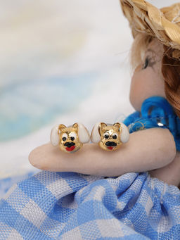 Praavy - 925 Sterling Silver The Golden Puppy Kids Studs