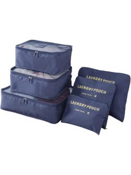 Awestuffs - Navy Blue Travel Luggage Organizer Packing Cubes Pouch (Pack Of 6)