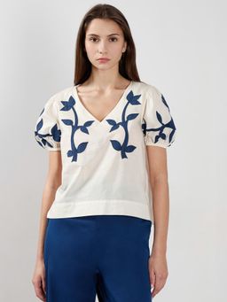 VERO MODA - Off-White Embroidery Cotton Top