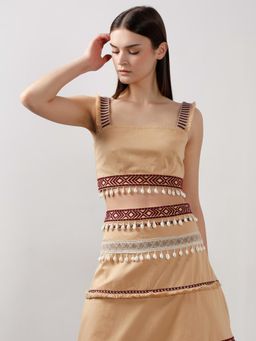 VERO MODA - Beige Shell Tassels Cotton Crop Top