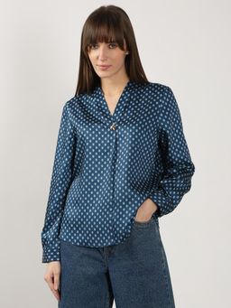 VERO MODA - Teal Blue Printed Satin Top