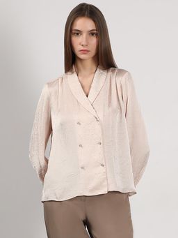 VERO MODA - Beige Double Breasted Satin Top