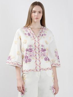 VERO MODA - White Printed V-Neck Top