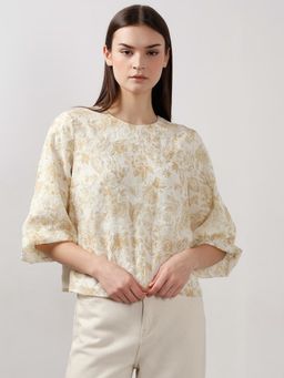 VERO MODA - Ecru Jacquard Printed Top