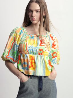 VERO MODA - Multi-Colour Printed Puff Sleeves Top