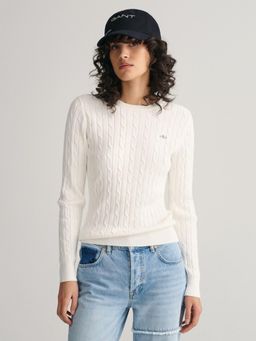 GANT - Womens White Cable Knit Slim Fit Pullover Sweater