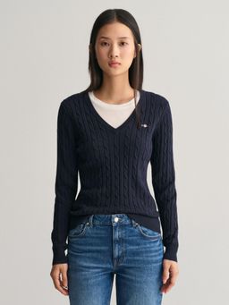 GANT - Womens Navy Blur Cable Knit Slim Fit Stretchable Pullover Sweater