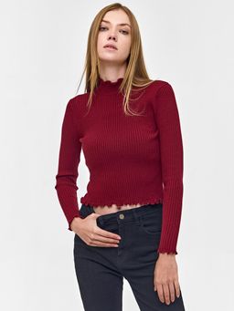 Cover Story - Wine High Neck Knit Top