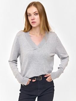 Cover Story - Grey V Neck Knit Top
