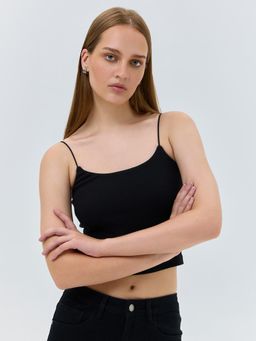 Cover Story - Black Solid Crop Top
