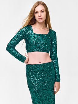 Cover Story - Green Sequin Crop Top
