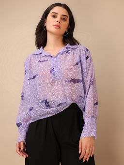 PURVAJA - Printed Purple Printed Collar Neck Top