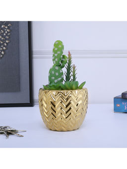 HomeTown - Ceramic Chevron Bonsai, Gold